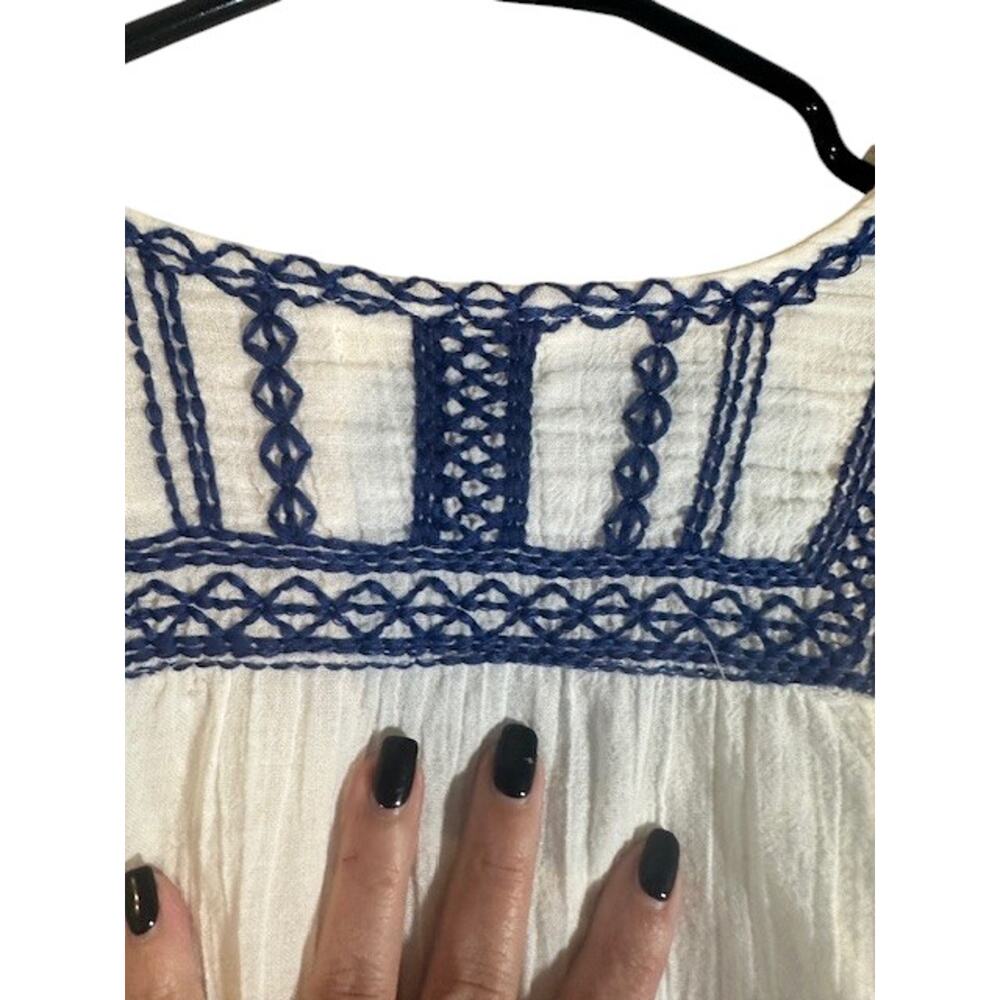 Max Studio Wide Sleeve Embroidered Cotton Boho Top Blouse White Blue Women Sm - Picture 9 of 9